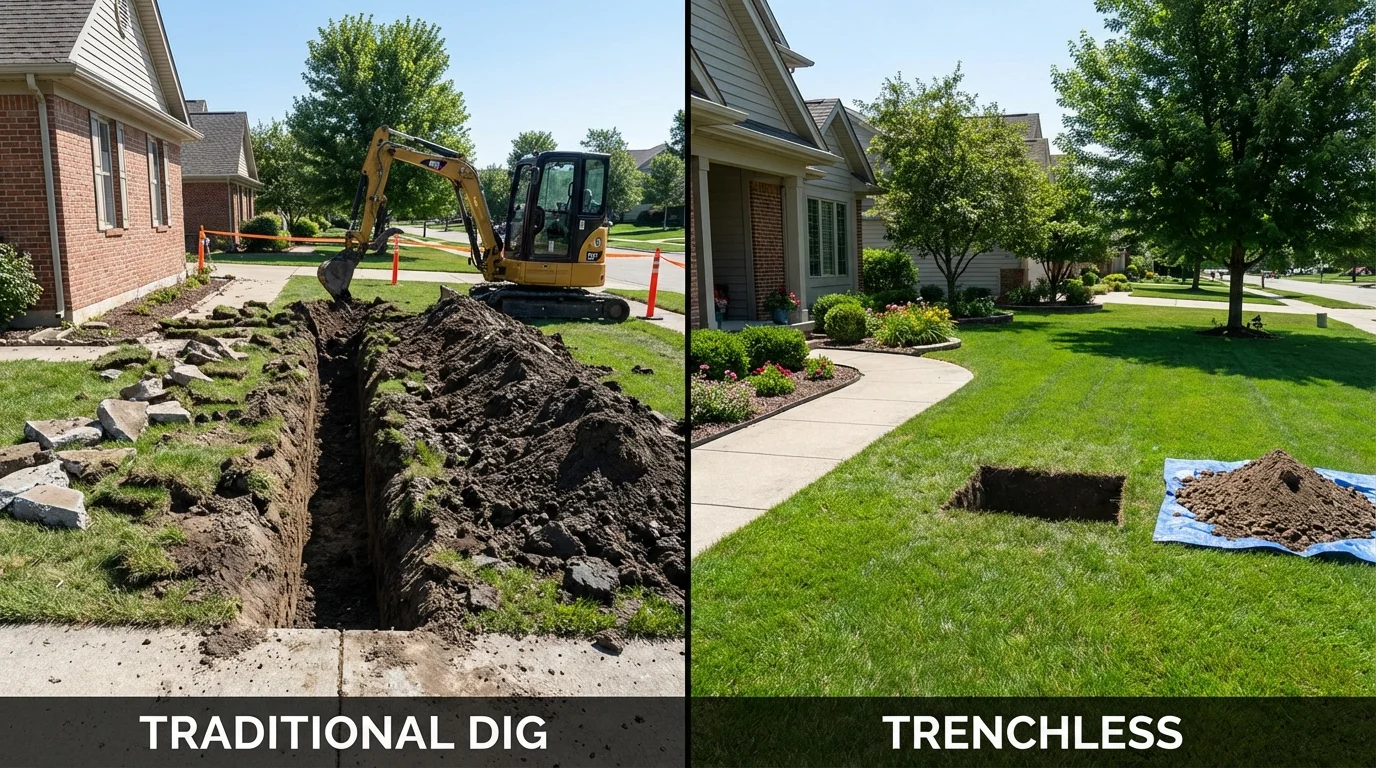Trenchless sewer repair with minimal yard damage versus traditional excavation in Cold Spring, NY